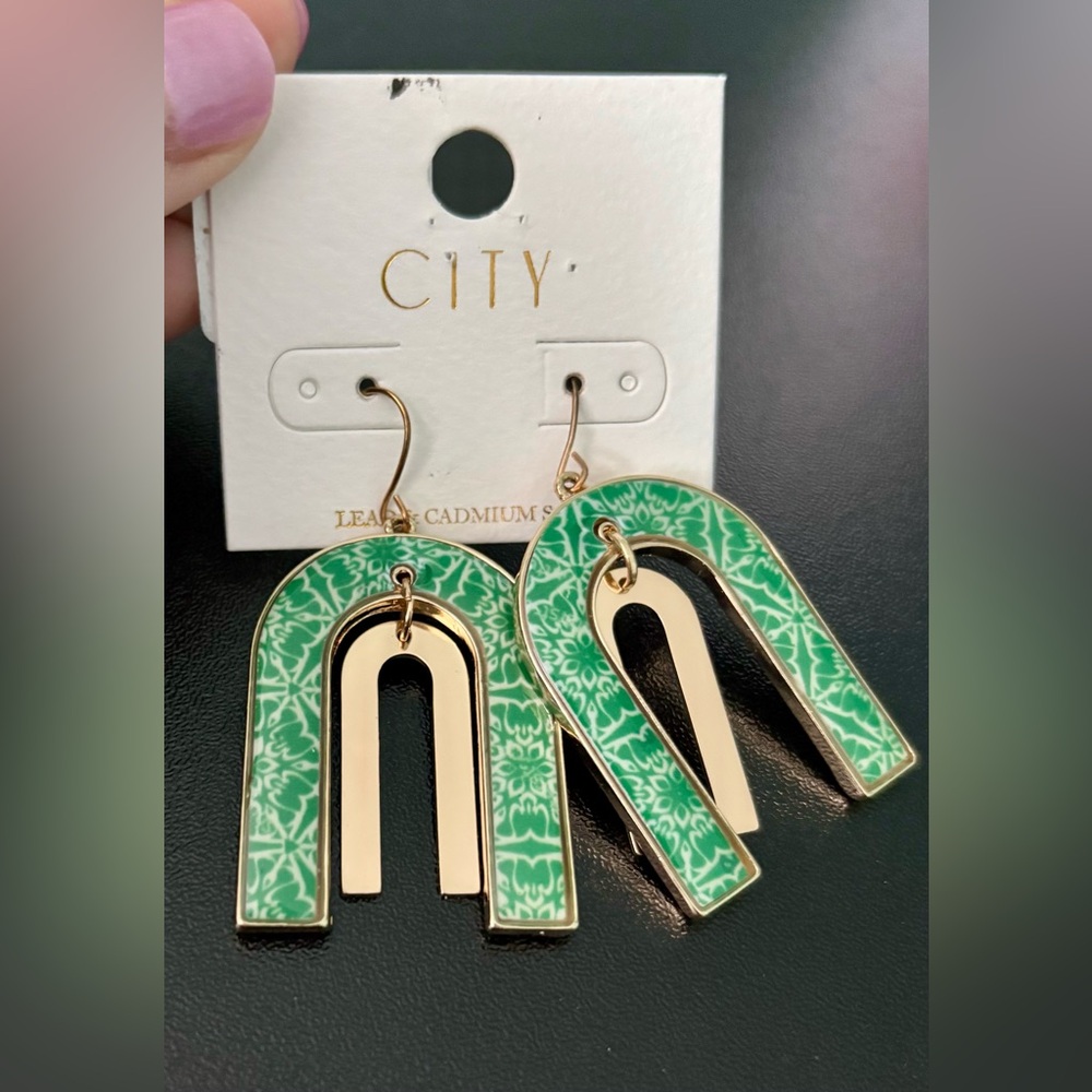 City Green and Gold Dangle Earrings